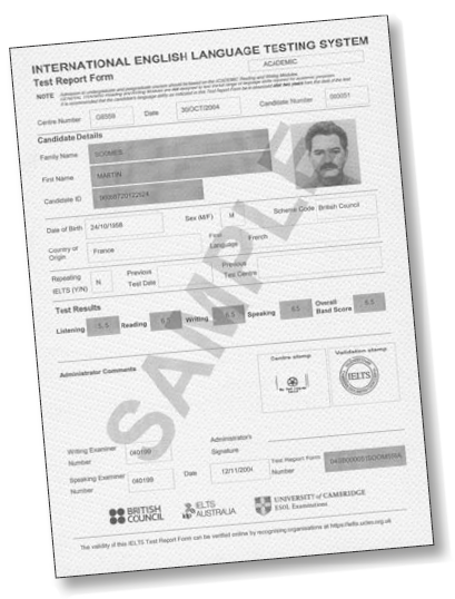 IELTS Certificate Sample